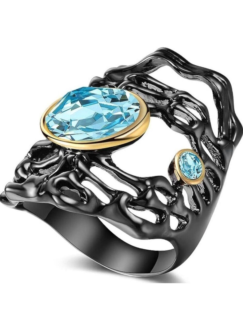 Unique Design Crystal Statement Ring,  Venetian Gun Black Color Cocktail Ring